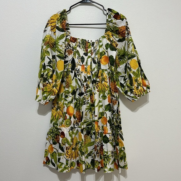 Cara Cara Sip Sip White Puff Sleeve Dress in Banana Fruit Print - S - Picture 6 of 8